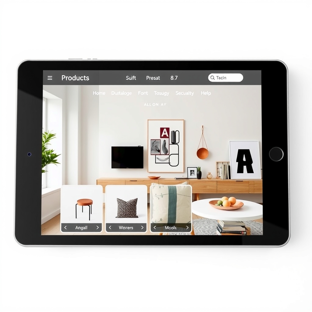 Giao diện catalogue sản phẩm nội thất trực tuyến trên máy tính bảng 